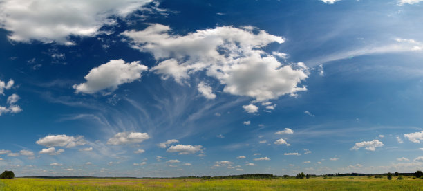 广阔的夏季全景与深蓝色的天空和云图片下载