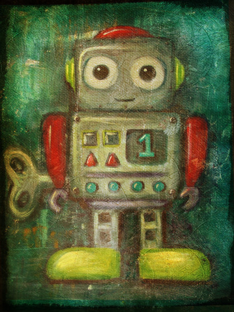 复古的机器人绘画图片下载