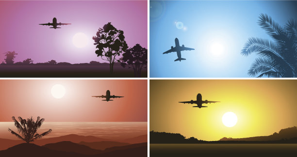 飞机在4个地理位置的图像图片下载