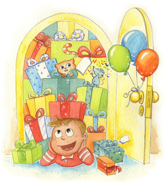 男孩在生日收到礼物。图片下载