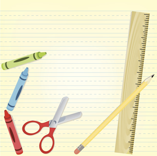 各种艺术工具在小学纸的背景图片下载