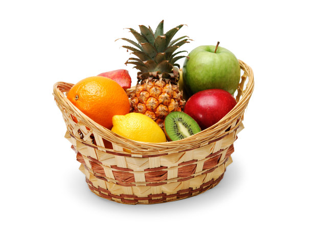白色背景上的水果篮图片下载