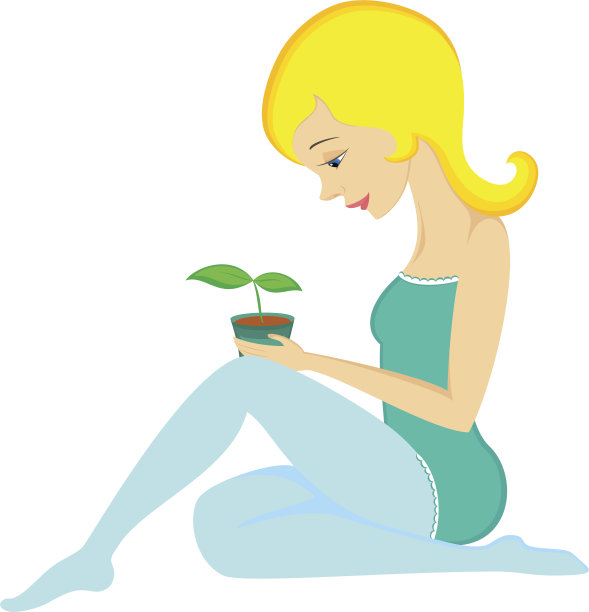 美女与植物图片下载