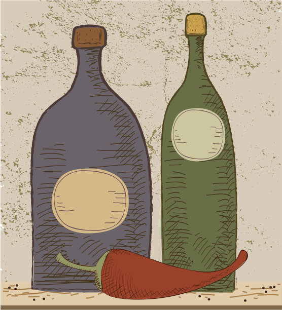 瓶子和胡椒在Grunge背景图片下载