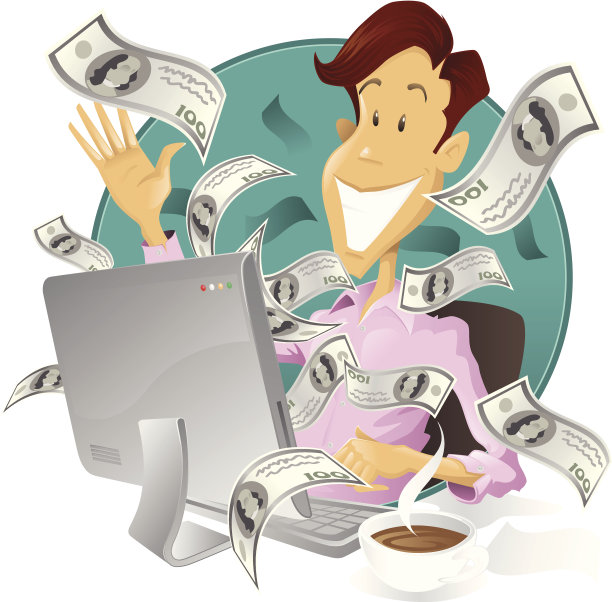 快乐的商人在互联网上赚钱图片下载