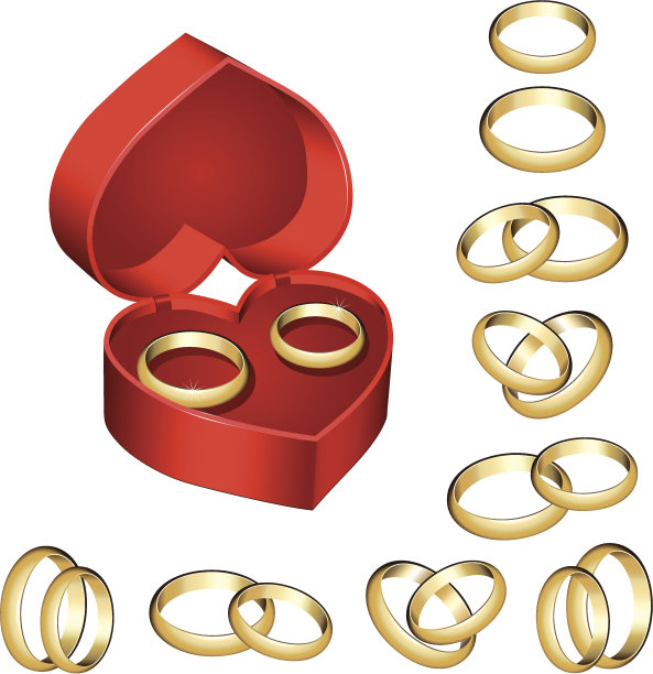 一套金结婚戒指与心形盒子图片下载