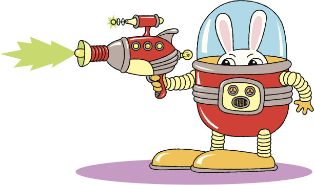 太空兔子与射线枪卡通矢量插图图片下载