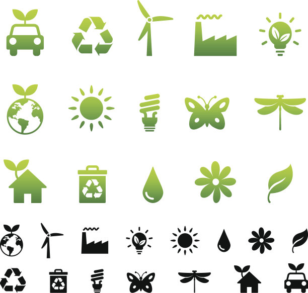 一组绿色环境图标向量图片下载