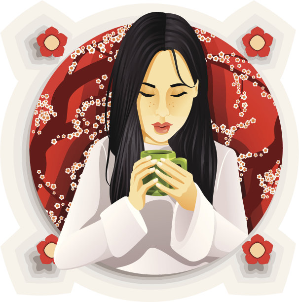女孩喝茶图片下载