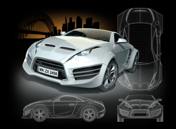 白色混合动力跑车。原来的汽车设计。图片下载