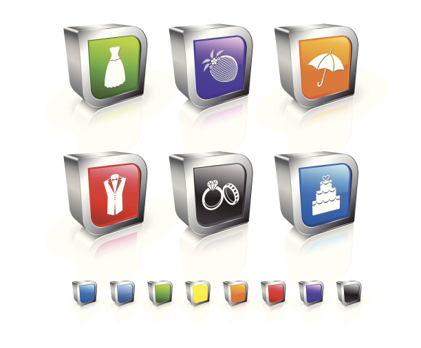 婚礼配件3D矢量图标设置与金属圈图片下载