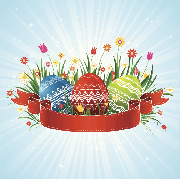 带红丝带的复活节彩蛋图片下载