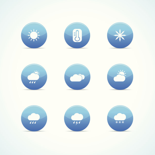 一套蓝色光泽的天气图标图片下载