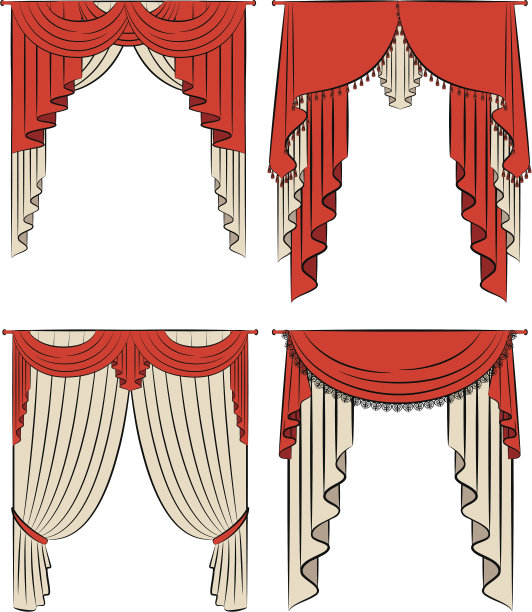 复古的红窗帘。向量组图片下载