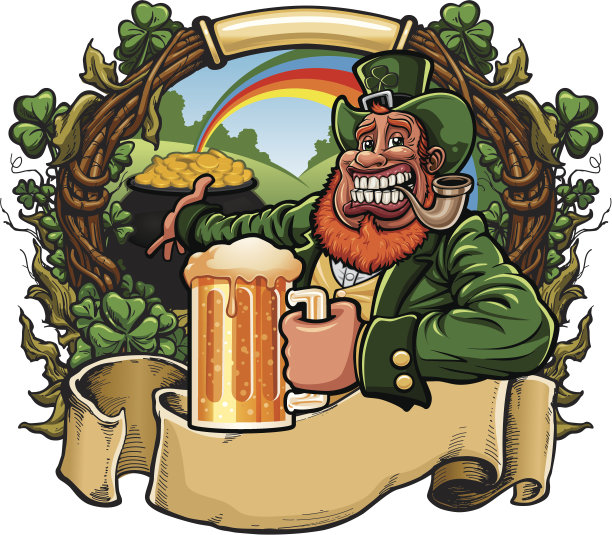 矮妖精三叶草花环顶与彩虹背景图片下载