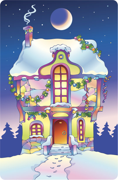 圣诞夜月光下的童话小屋图片下载