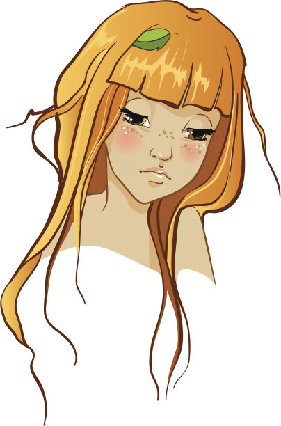 美丽的女孩，头发上插着树叶。图片下载