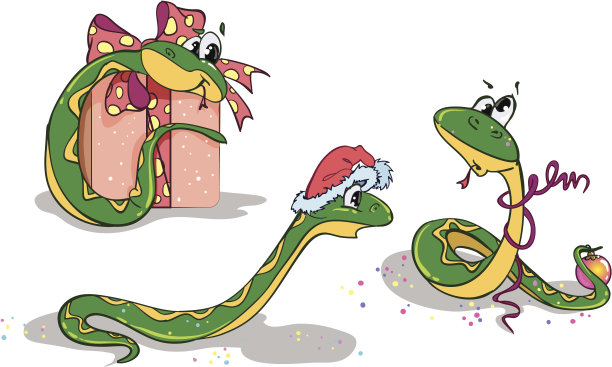 一组三蛇，新年的象征。图片下载