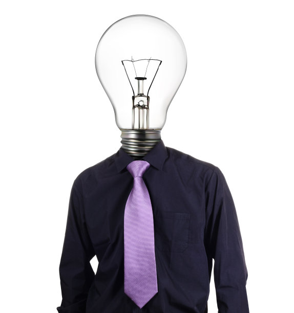 创意商人与灯泡头图片下载