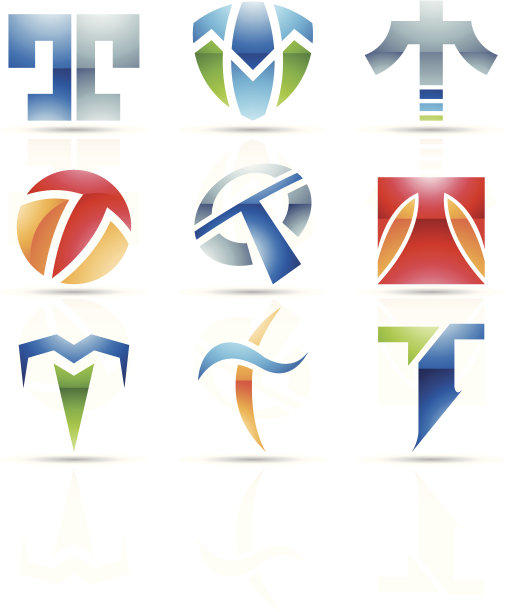 以各种抽象形式显示字母T的矢量图标图片下载