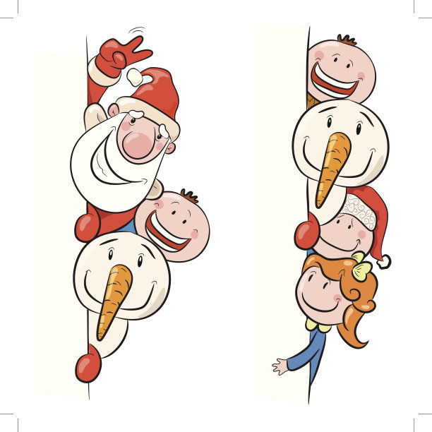 孩子，圣诞老人和雪人素材图片