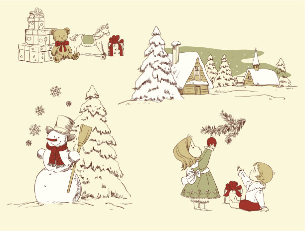 老式圣诞节设置图片下载