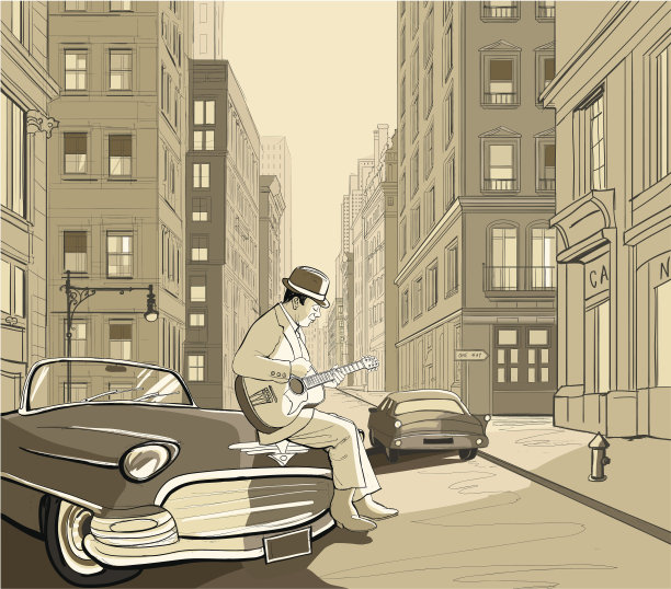 纽约老街的吉他手图片下载