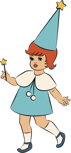 复古卡通魔法棒小女孩矢量素材图片下载