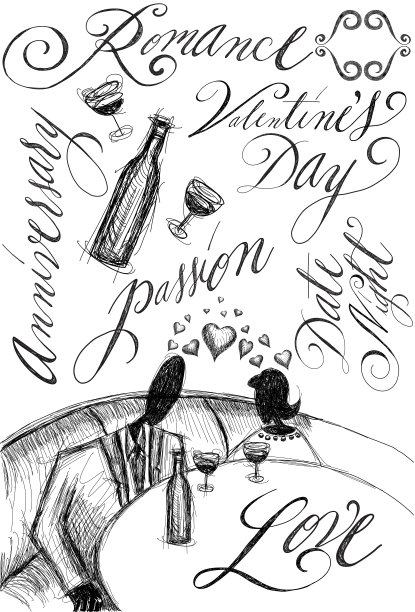 搭配葡萄酒和书法图片下载