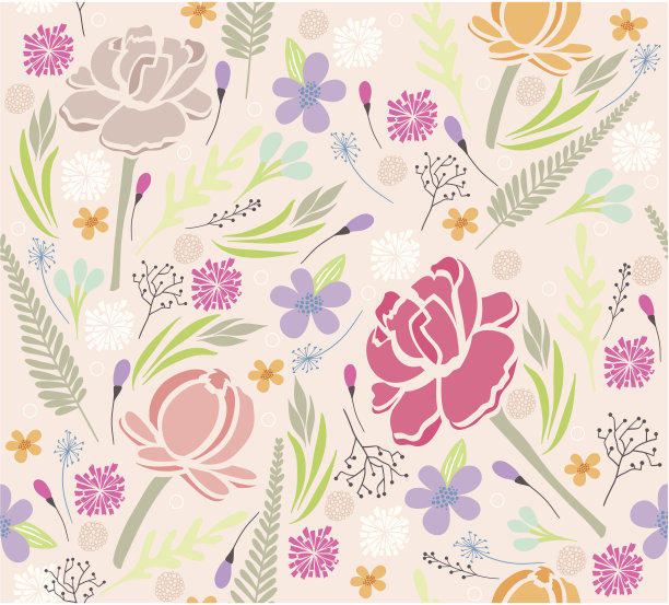 无缝的花卉图案。背景有花和叶。图片下载