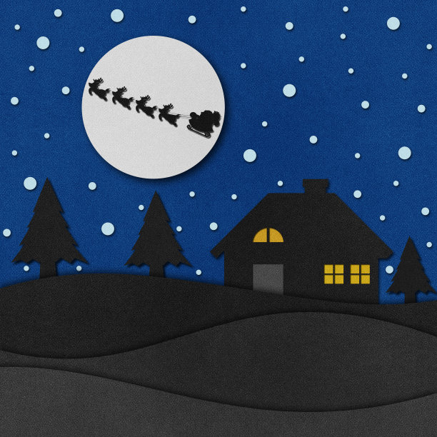 圣诞夜用回收的圣诞老人纸制品。素材图片