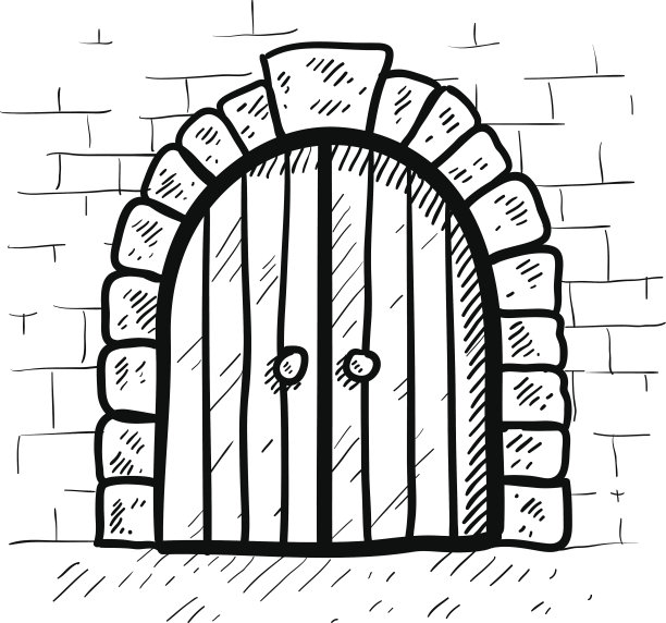 坚固的城堡门与拱顶石草图图片下载