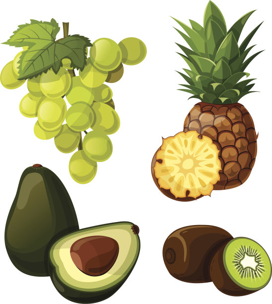套美味的热带水果和葡萄。图片下载