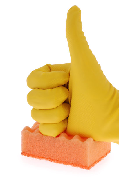 橡胶手套和橙色海绵图片下载