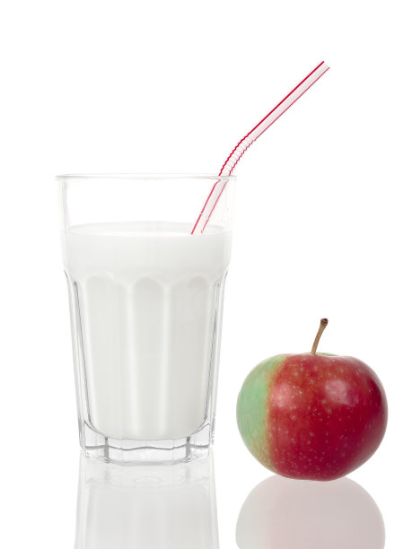 牛奶杯和红苹果图片下载