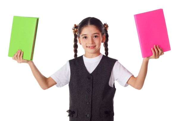 微笑的女孩站在书图片下载