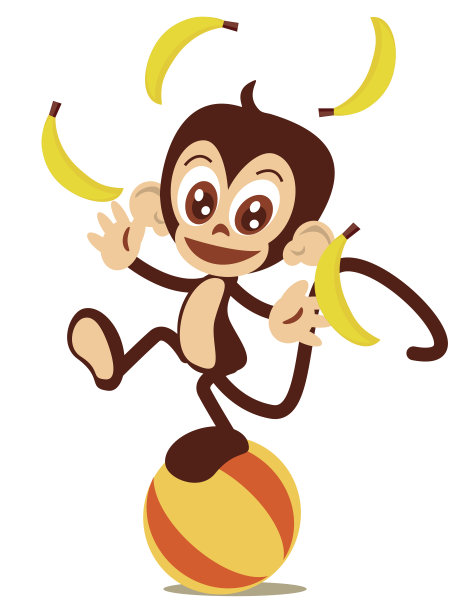 猴子在球上耍香蕉图片下载