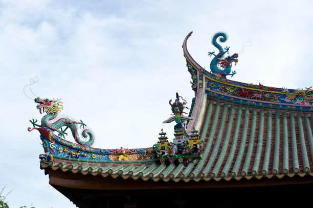 中国龙像在寺庙的屋顶上图片下载