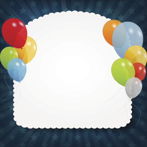 带彩色气球的生日卡，矢量插图图片下载