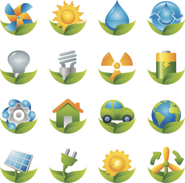 闪亮的绿色能源生态图标图片下载