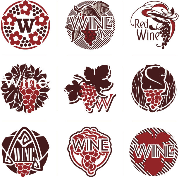 一套葡萄酒标签和徽章。图片下载