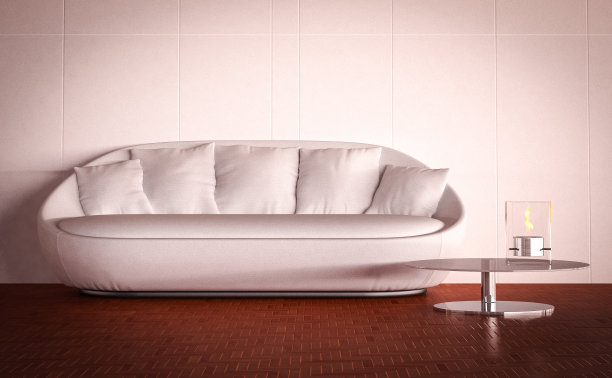 带有壁炉的现代客厅里的白色沙发图片下载