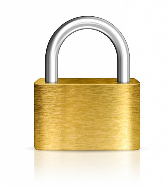封闭的黄铜挂锁插图。锁定图标。图片下载