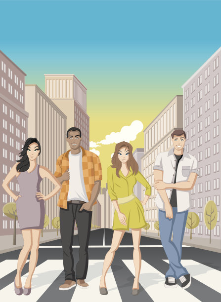 市中心街道上的卡通人物图片下载