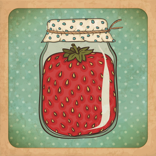 草莓果酱罐。的纸板图片下载