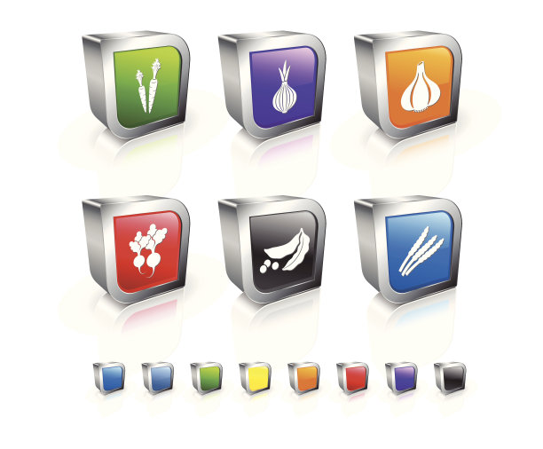 蔬菜3D版权免费矢量图标设置与金属边缘图片下载