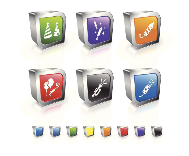 派对配件3D矢量图标设置与金属圈图片下载