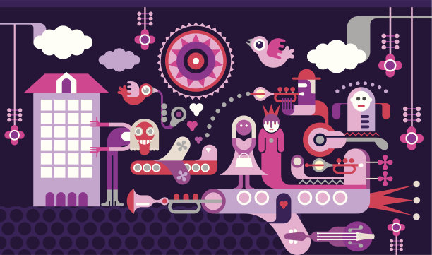 夜婚礼-矢量插图图片下载