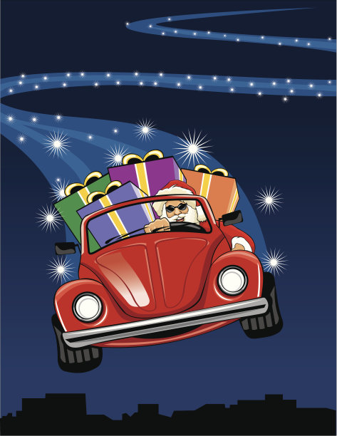 圣诞老人开车经过小镇图片下载