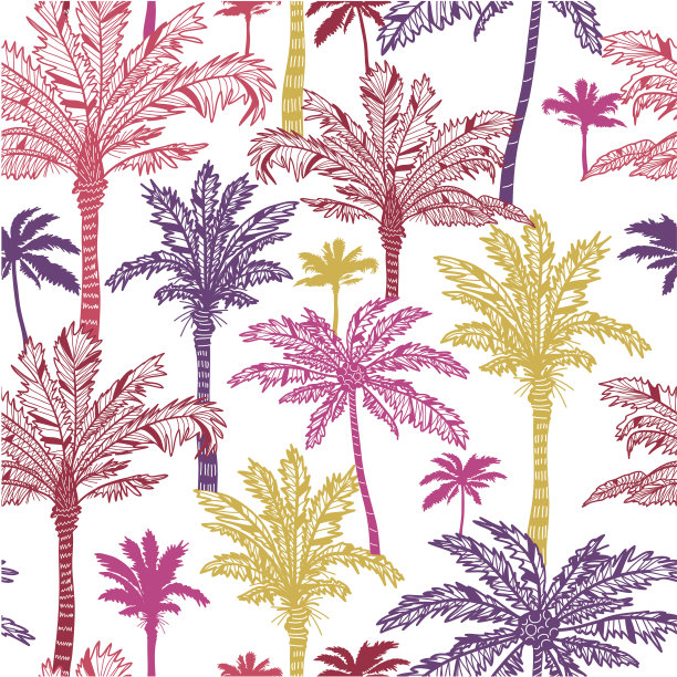 彩色无缝背景的棕榈树图案图片下载